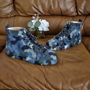 New Men's Christian Louboutine Camo Luxury High-End Hightop Shoes Sz 8 US